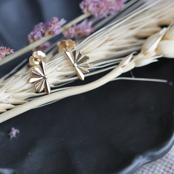 14K Solid Gold Sunstar Earrings - "Morning Light" - Picture 8 of 11